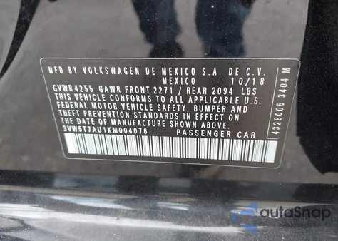 2019 Volkswagen Golf Gti 2.0T Autobahn/2.0T Rabbit Edition/2.0T S/2.0T Se из США, поврежденный, VIN 3VW5T7AU1KM004076